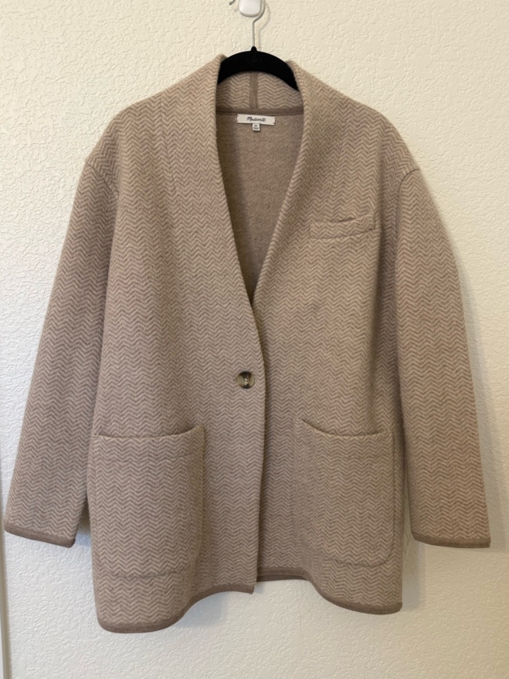 MADEWELL beige 100% wool Chevron Knit Coatigan XS